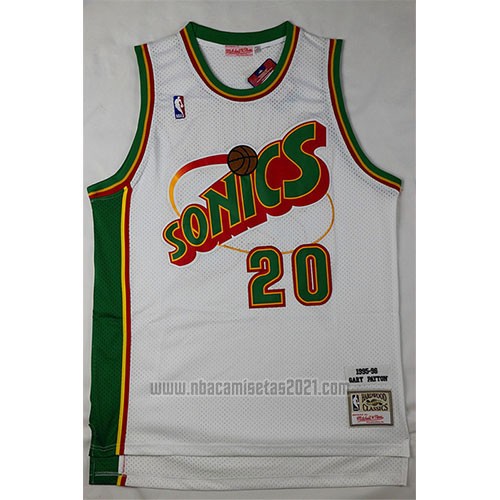 Camiseta Historic Retro Seattle SuperSonics Gary Payton #20 Blanco